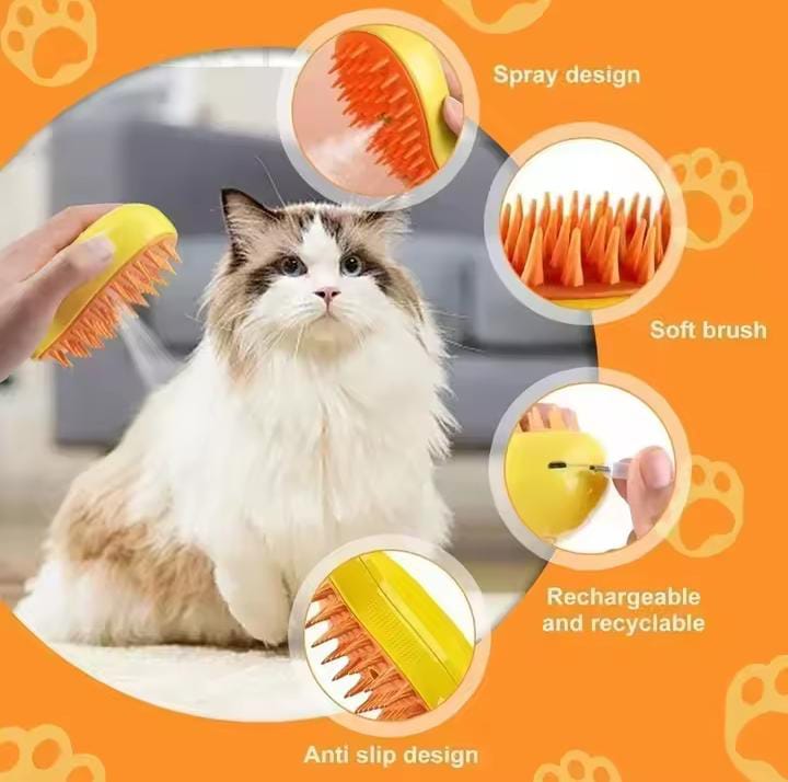 3-in-1 Electric Pet Grooming Brush — Steam Comb for Cats & Dogs, Hair Removal & Massage